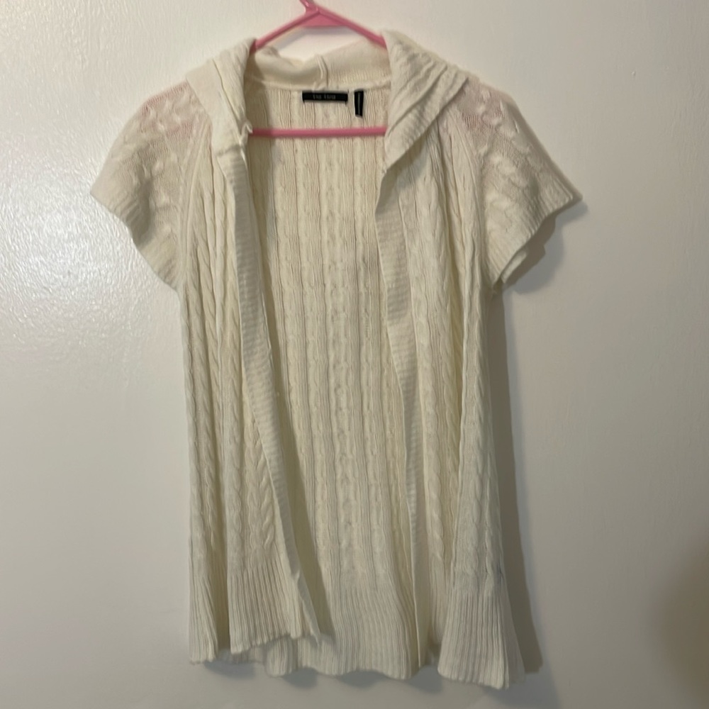 Vice Versa medium off white cardigan hang open sweater with hoodie 100% Acrylic